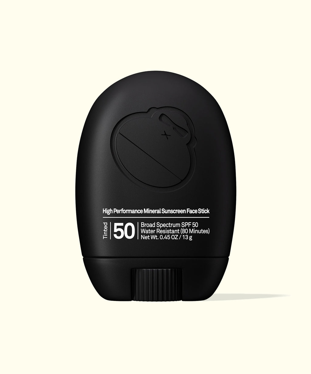 Sun Bum Signature tinted sunscreen face stick in black packaging with SPF 50 and water resistance.
