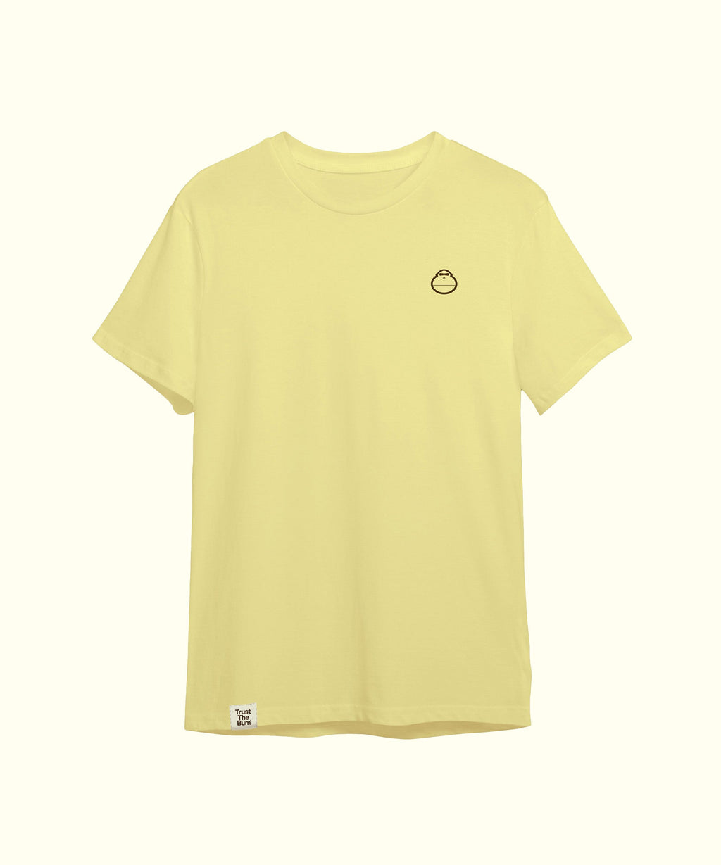 Yellow Plain Tee with small mascot logo on chest and label at hem, casual style by Sun Bum