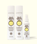 Sun Bum Curls Hair Care Bundle with shampoo, conditioner, and detangler for curly hair care.