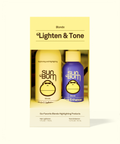 Sun Bum Blonde Lighten & Tone hair care product set with packaging on a white background